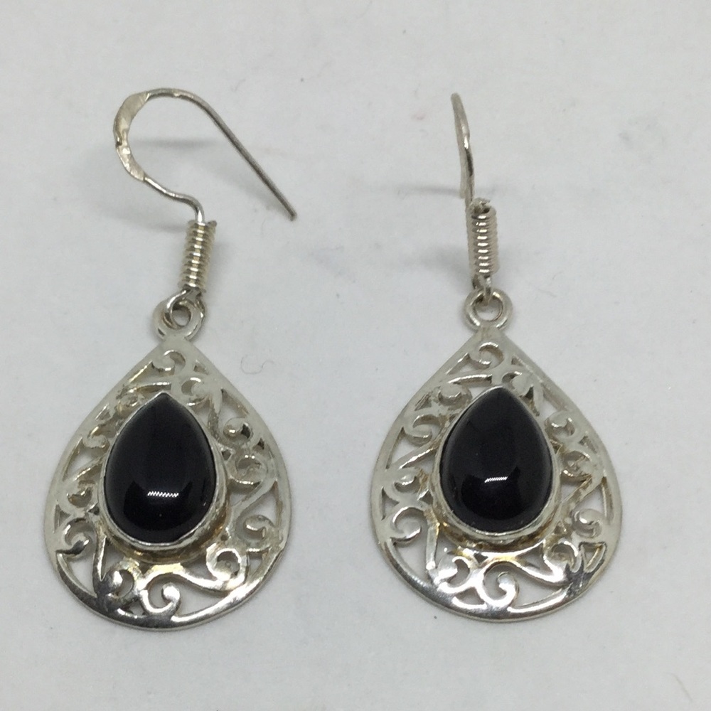 Black Onyx Silver Earrings